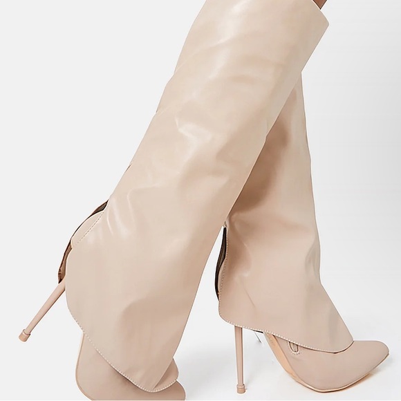 Nude , pu leather fold over boots - Picture 3 of 4
